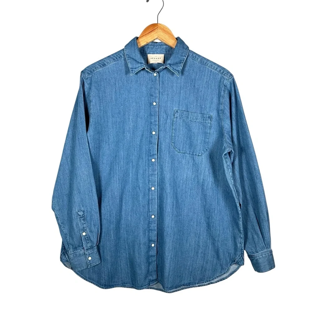 SÉZANE Max Denim Long Sleeve Button Down Shirt - Picture 5 of 15